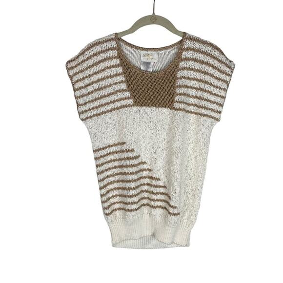 Vintage 80s cream gold metallic abstract print sleeveless sweater size medium - Picture 1 of 6